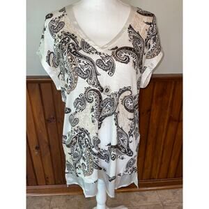 NWT Womens White House Black‎ Market Paisley Print Short Sleeve Tunic Blouse S